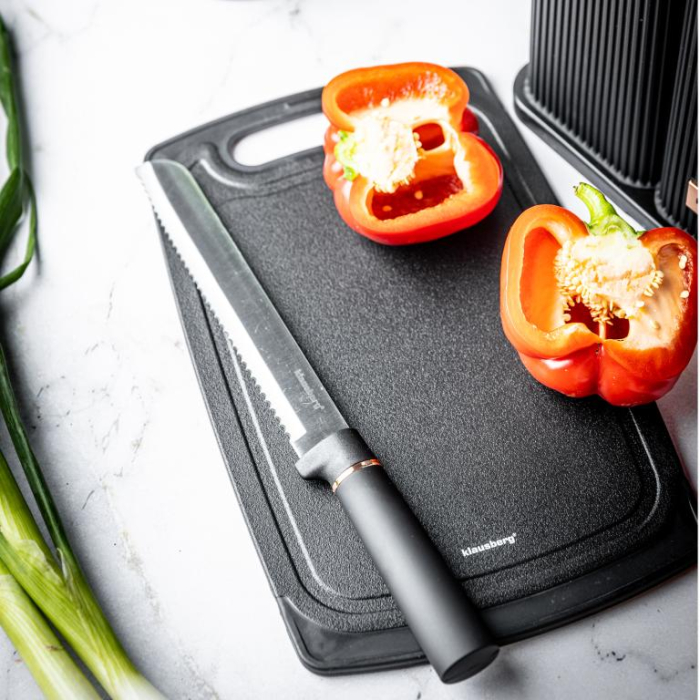 Set 12 piese, 5 cutite otel, 5 ustensile silicon, tocator si suport depozitare (KB-7835) [18]