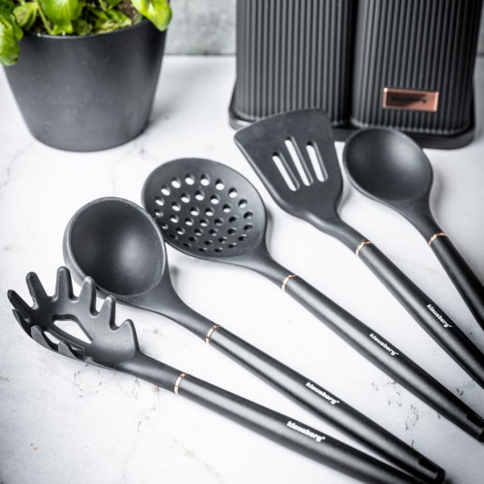 Set 12 piese, 5 cutite otel, 5 ustensile silicon, tocator si suport depozitare (KB-7835) [23]