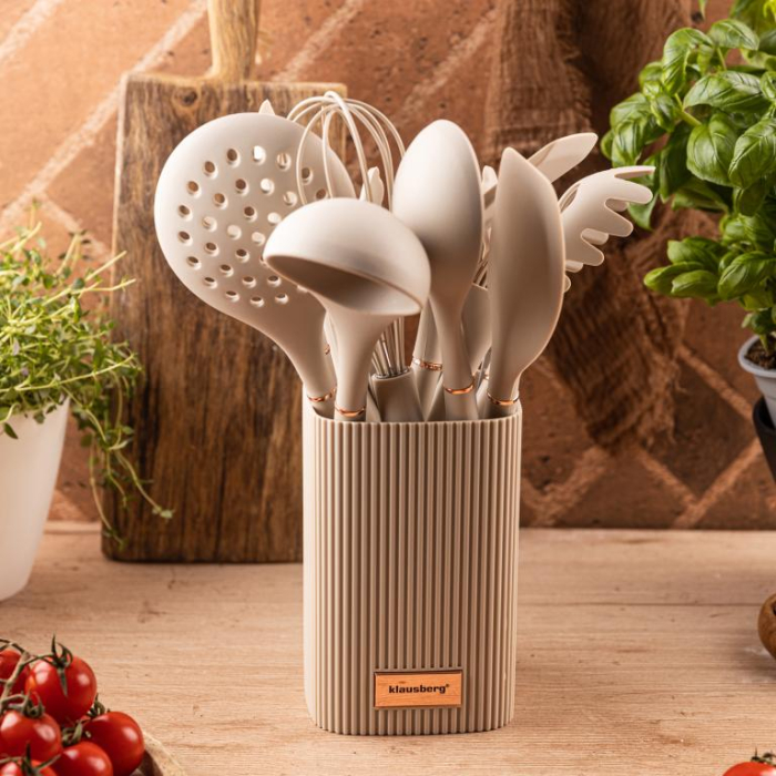 Set 12 piese ustensile de bucatarie cu suport bej  (KB-9012) [6]