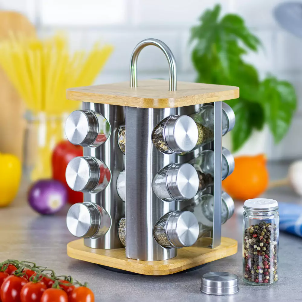 Set 13 piese pentru condimente din otel sticla si bambus (KB-7554) [3]