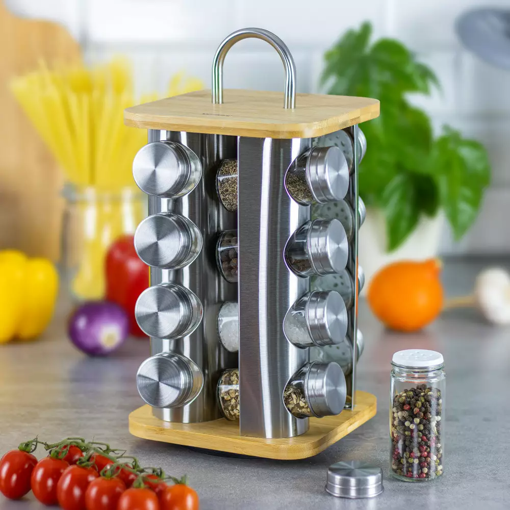 Set 17 piese pentru condimente din otel sticla si bambus (KB-7555) [5]