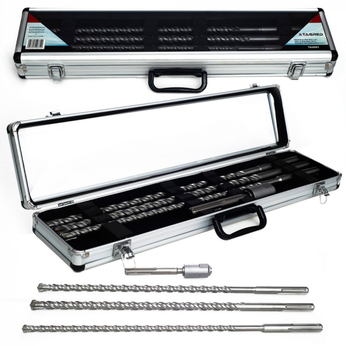 Set 3 burghie lungi 16 20 22mm x 500mm SDS Max + adaptor SDS+ pentru beton (TA4041) [1]