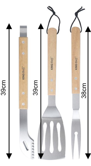 Set 3 piese ustensile de gratar din otel inoxidabil cu maner din lemn  (KH-1918) [4]