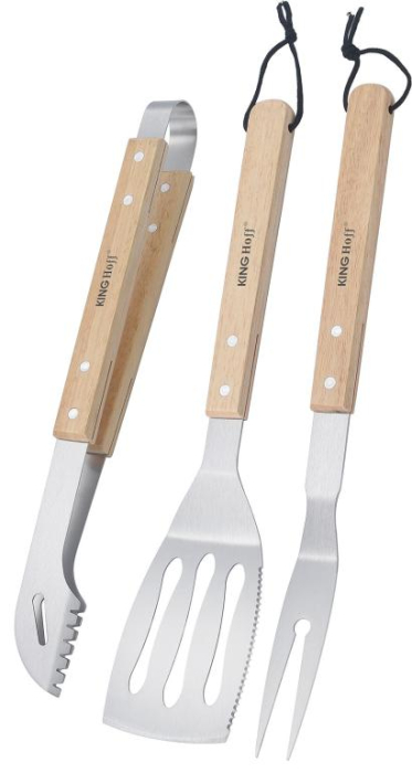 Set 3 piese ustensile de gratar din otel inoxidabil cu maner din lemn  (KH-1918) [2]