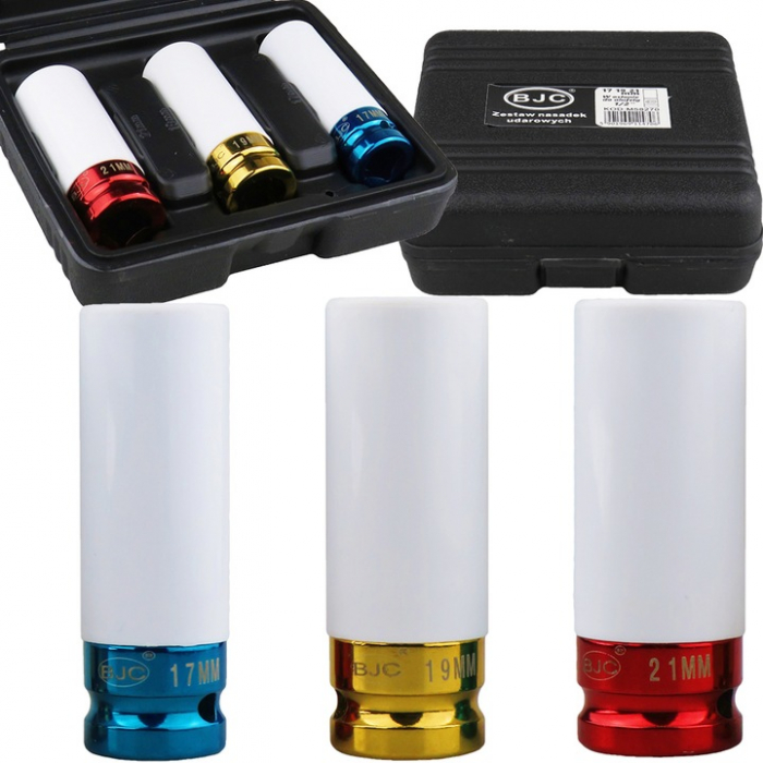 Set 3 tubulare lungi impact jante aliaj cu protectie cauciuc 17 19 21mm (M58270) [1]