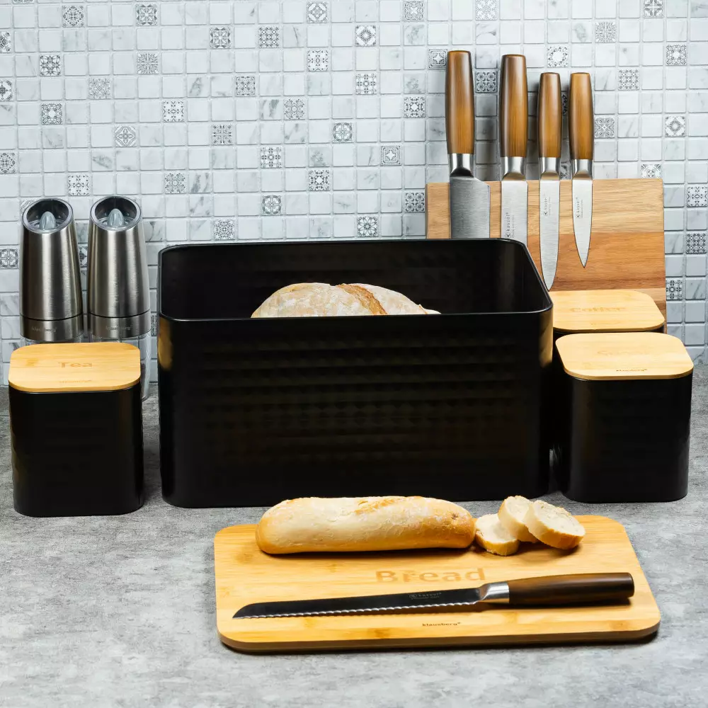 Set 4 recipiente paine, zahar, ceai si cafea din bambus si otel negru (KB-7482) [2]