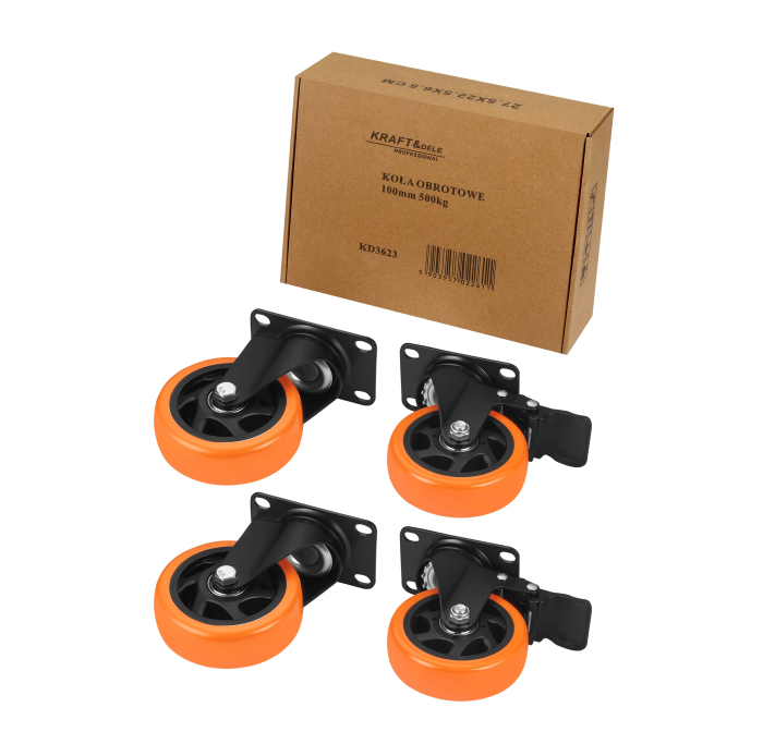 Set 4 roti pivotante 100 mm cu frana si capacitate de 500 kg (KD3623) [2]