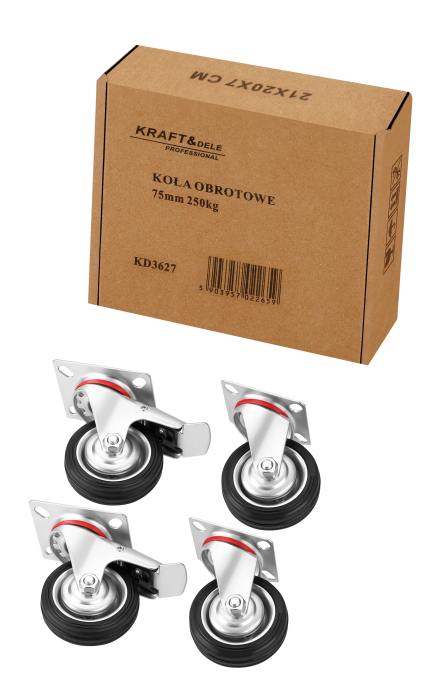 Set 4 roti pivotante 75 mm cu frana si capacitate totala 250 kg (KD3627) [2]