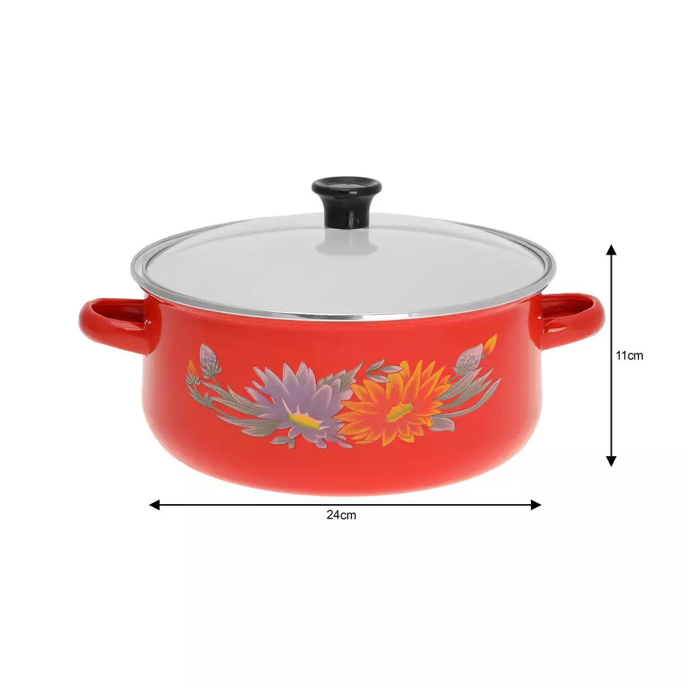 Set 5 oale emaliate cu capace, 5 oale si 5 capace, diverse culori cu model (KB-7170) [3]