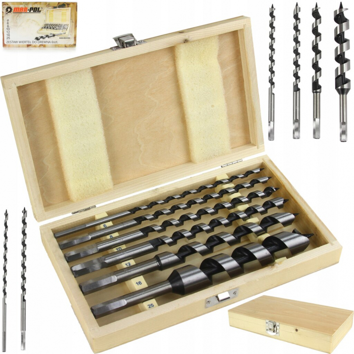 Set 6 burghie lemn 6-25mm lungi 230mm (M22350) [1]