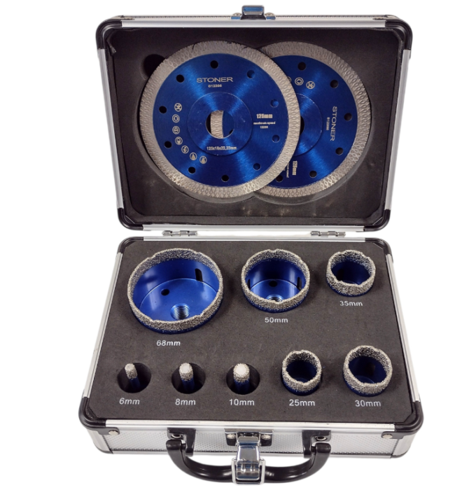 Set 8 carote diamantate M14 6-68 mm pentru gresie si placi ceramice + 2 discuri diamantate 125 mm (S12206) [2]