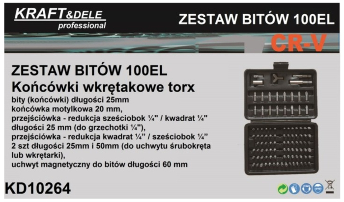 Set biti profesional 100 piese TORX PH PZ HEX SL cu adaptor si suport magnetic in valiza (KD10264) [5]