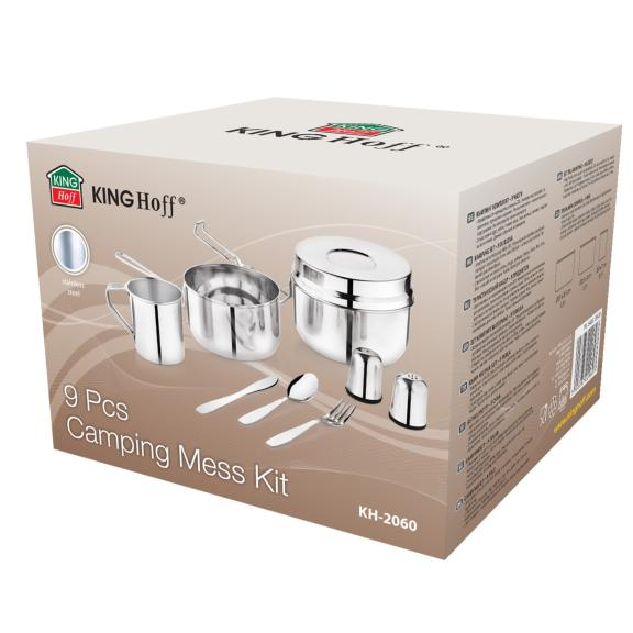 Set camping 9 piese din inox cu oala 1,5L cana 0,5L recipient 1,1L si tacamuri (KH-2060) [8]