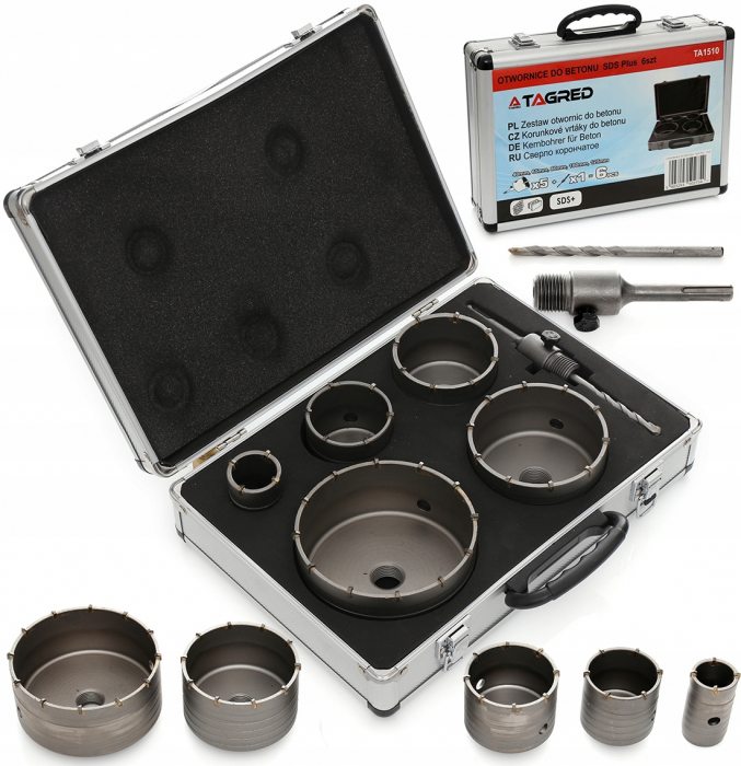 Set carote 7 piese cu vidie pentru beton 40-125mm cu adaptor SDS+ (TA1510) [1]