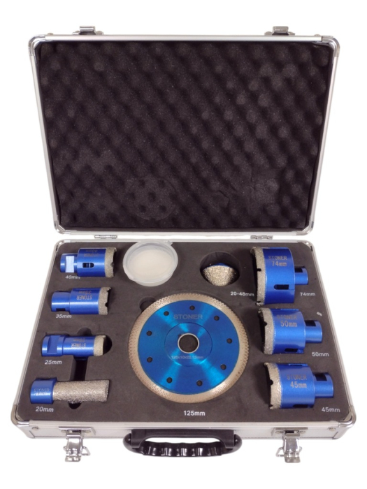 Set carote diamantate 20-74mm + disc taiere + freza conica 20-48mm piatra gresie faianta beton (S12205) [11]