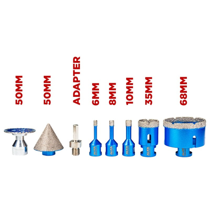 Set carote diamantate conice 6-68mm pentru gresie si portelan, cu adaptor si cutie (3337) [11]