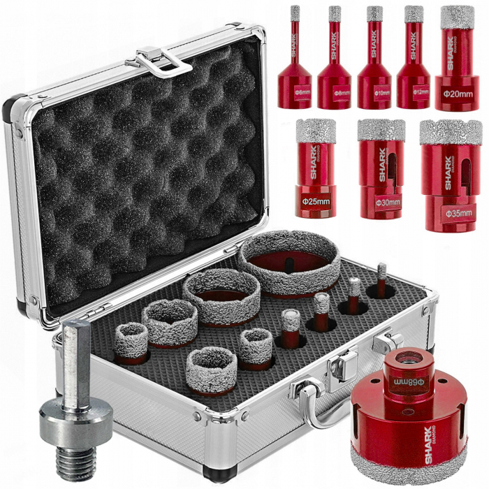 Set carote diamantate piatra gresie faianta beton 6-68mm HEX M14 10piese (CAR668M14-7) [1]