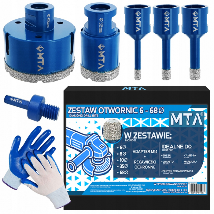 Set carote diamantate piatra gresie faianta beton 6-68mm M14 12piese (MTA10) [1]