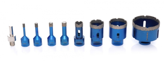 Set carote diamantate piatra gresie faianta beton 6-68mm M14 9piese (TA4087) [9]