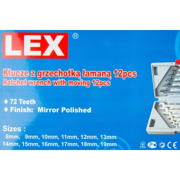 Set chei fixe-combinate cu articulatie si clichet din otel CrV, 8-19 mm, 12 piese, cu valiza (LEX121) [7]