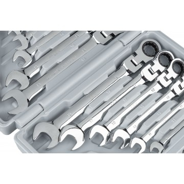 Set chei fixe-combinate cu articulatie si clichet din otel CrV, 8-19 mm, 12 piese, cu valiza (LEX121) [3]