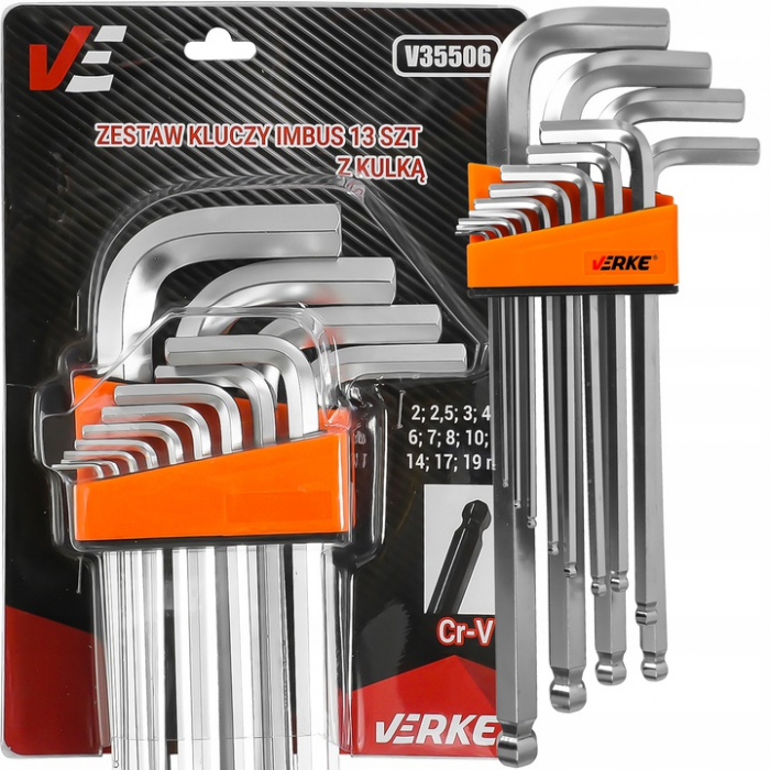 Set chei imbus 2-19mm cu bila si maner 13piese hexagonal (V35506) [5]