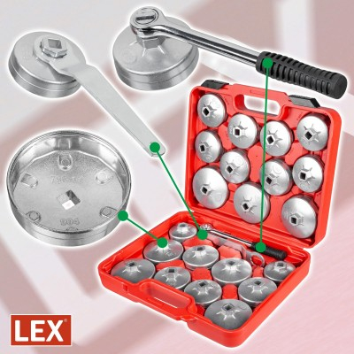 Set chei pentru filtre de ulei cu clichet, 65-101 mm, 23 piese, cu valiza (LEX23) [5]