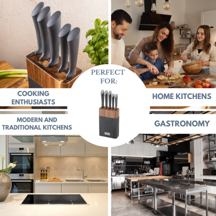 Set cutite bucatarie 6 piese cu suport lemn acacia si lame otel inoxidabil (KB-7979) [7]