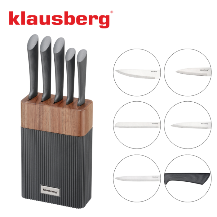 Set cutite bucatarie 6 piese cu suport lemn acacia si lame otel inoxidabil (KB-7979) [9]