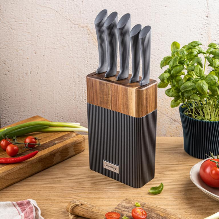 Set cutite bucatarie 6 piese cu suport lemn acacia si lame otel inoxidabil (KB-7979) [2]