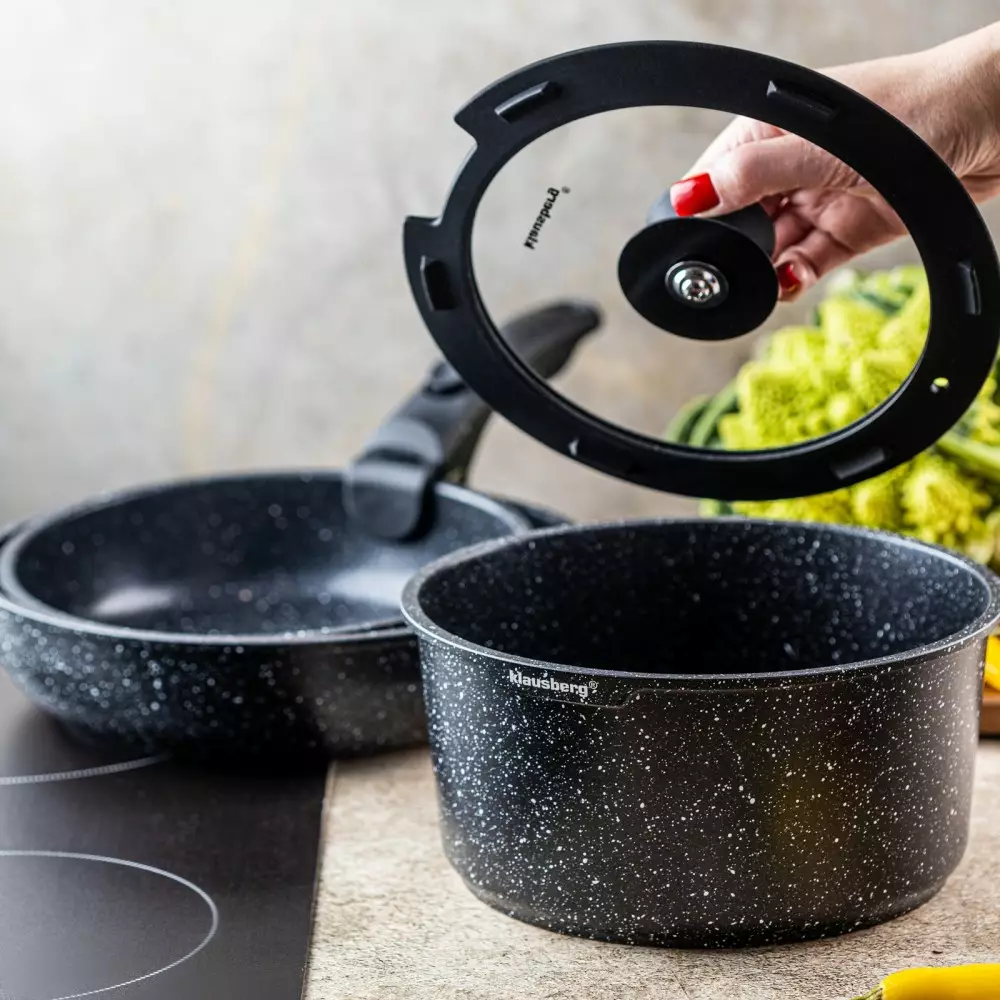 Set de 3 piese de oala si tigai cu invelis antiaderent + maner detasabil si capac (KB-7858) [2]