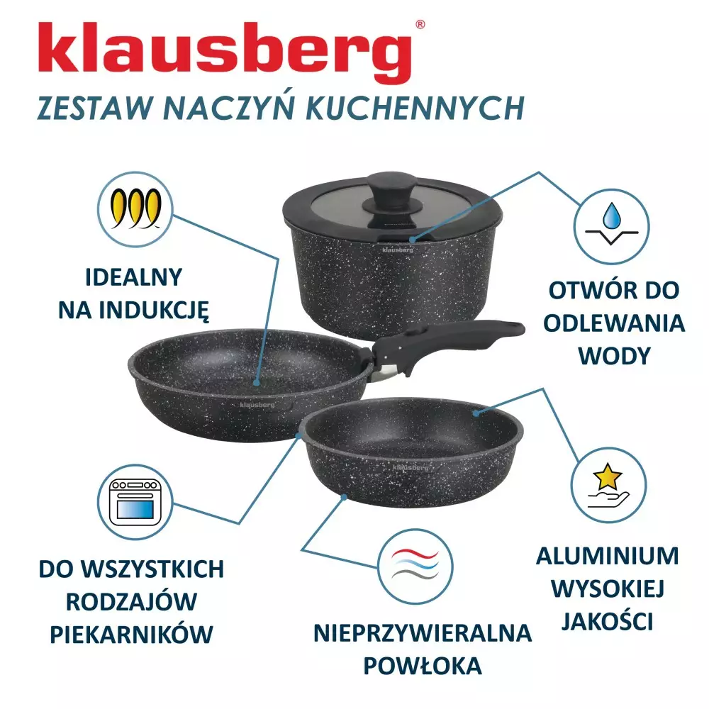 Set de 3 piese de oala si tigai cu invelis antiaderent + maner detasabil si capac (KB-7858) [8]