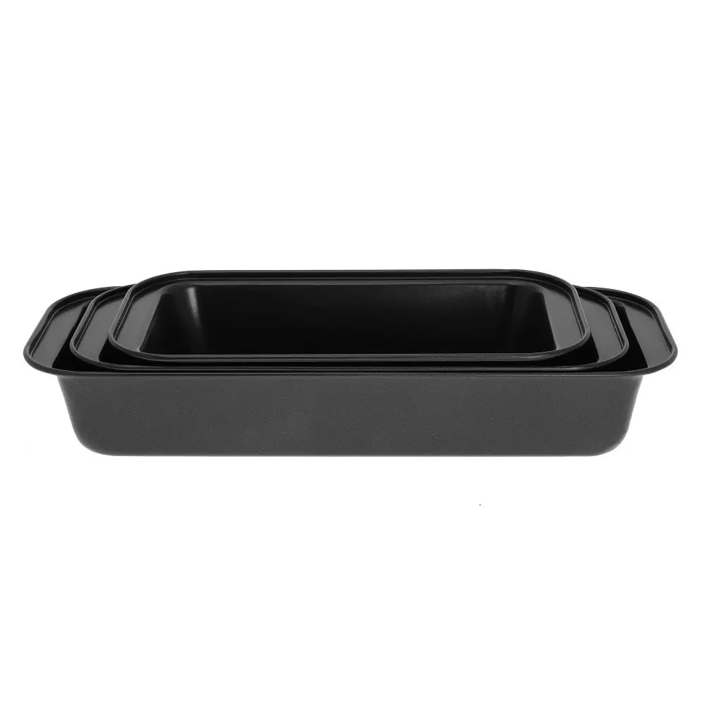 Set de 3 tavi de copt cu invelis de marmura, neagra (KH-4198) [3]