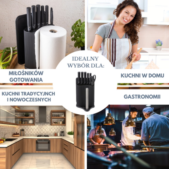 Set tocator, cutite si foarfeca din otel inoxidabil cu suport, 8 piese, negru (KB-7977) [17]