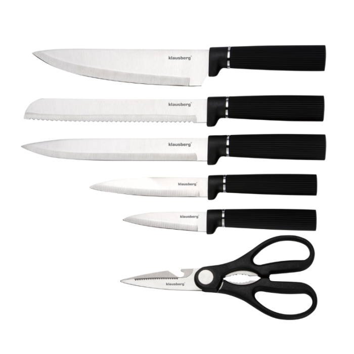 Set tocator, cutite si foarfeca din otel inoxidabil cu suport, 8 piese, negru (KB-7977) [3]