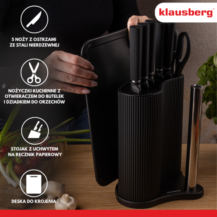 Set tocator, cutite si foarfeca din otel inoxidabil cu suport, 8 piese, negru (KB-7977) [16]