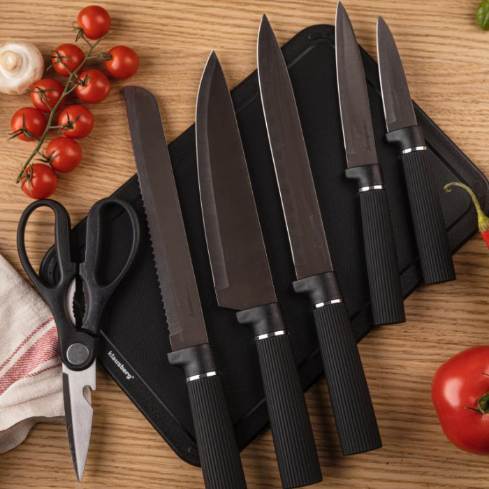 Set tocator, cutite si foarfeca din otel inoxidabil cu suport, 8 piese, negru (KB-7977) [10]