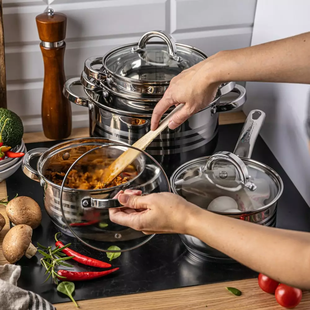 Set de oale din otel inoxidabil, 10 piese, 5 oale si 5 capace, diametru 16, 16, 18, 20, 24 cm (KB-7697) [5]