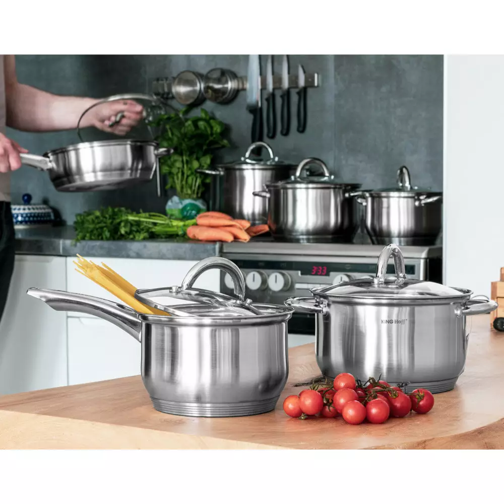 Set de oale din otel inoxidabil, 10 piese, 5 oale si 5 capace, diametru 16, 16, 18, 20, 24 cm (KH-4449) [10]