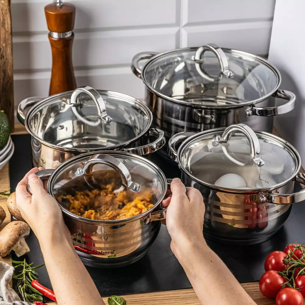 Set de oale din otel inoxidabil, 10 piese, 5 oale si 5 capace, diametru 16, 18, 20, 20, 22 cm (KB-7695) [3]