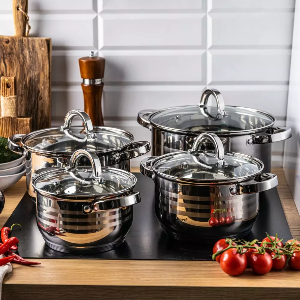 Set de oale din otel inoxidabil, 10 piese, 5 oale si 5 capace, diametru 16, 18, 20, 20, 22 cm (KB-7695) [6]