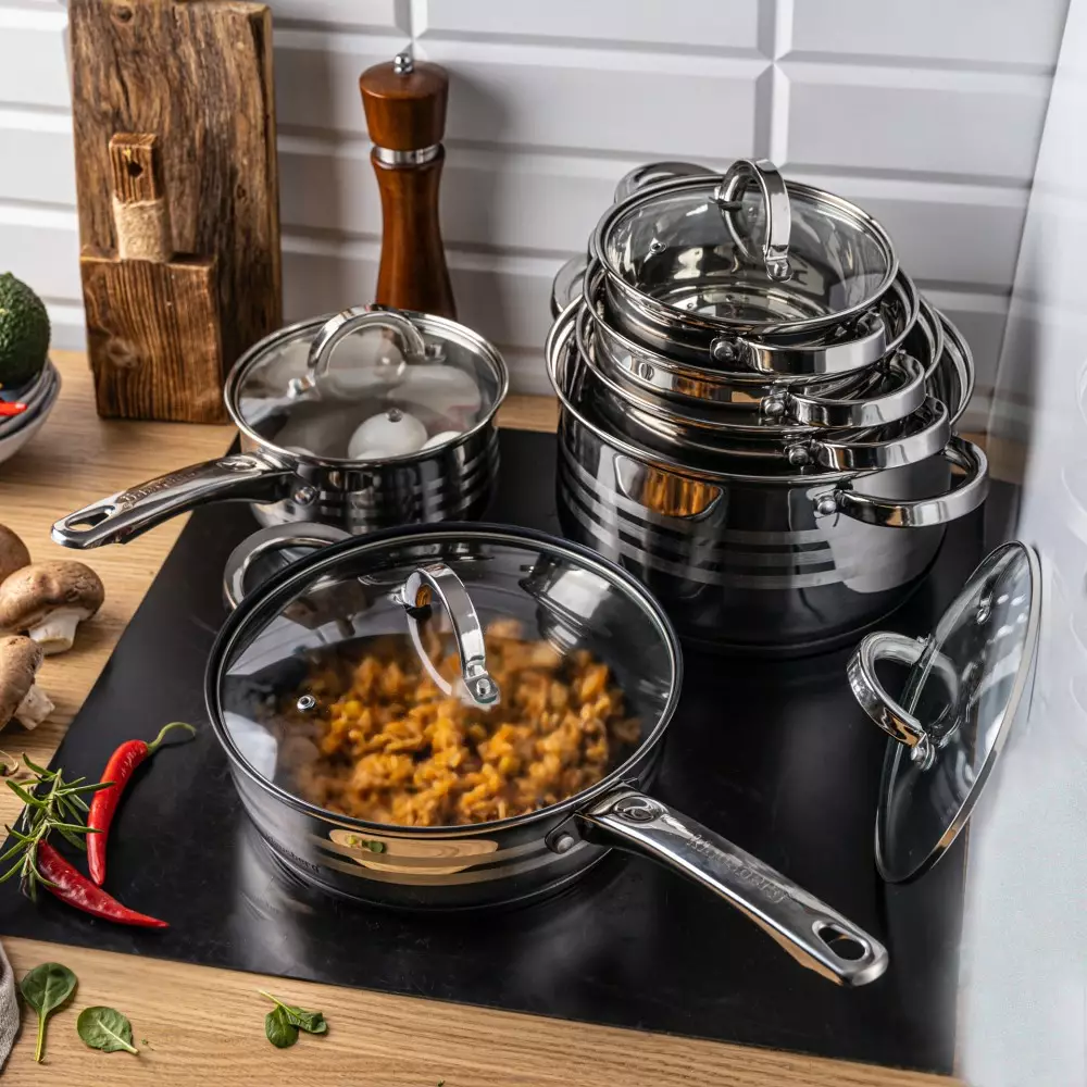 Set de oale din otel inoxidabil, 12 piese, 6 oale si 6 capace, diametru 16, 16, 18, 20, 24, 24 cm (KB-7698) [5]