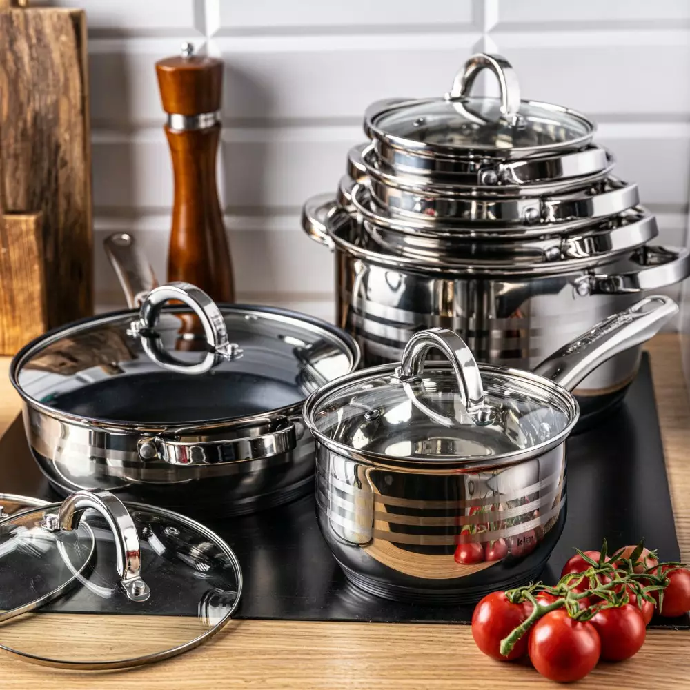 Set de oale din otel inoxidabil, 12 piese, 6 oale si 6 capace, diametru 16, 16, 18, 20, 24, 24 cm (KB-7698) [2]