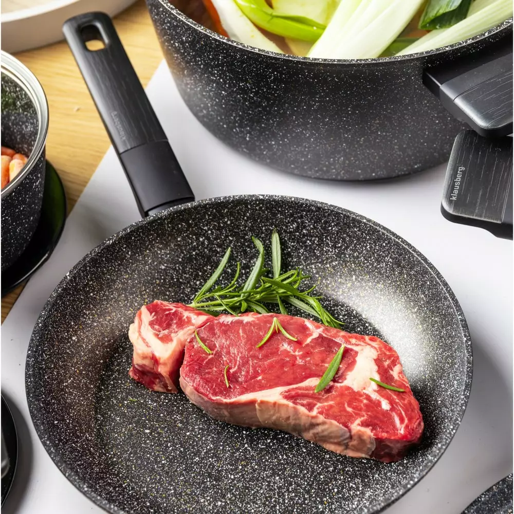 Set de oale si tigai cu strat antiaderent, 12 piese 6 vase, 4 capace, 2 suporturi, negru (KB-7830) [20]