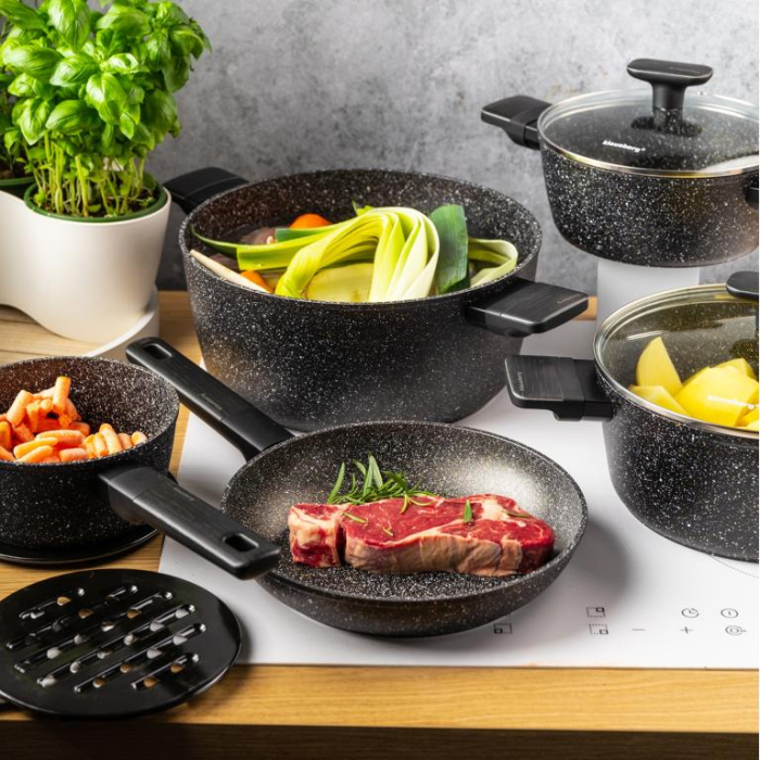 Set de oale si tigai cu strat antiaderent, 12 piese 6 vase, 4 capace, 2 suporturi, negru (KB-7830) [33]