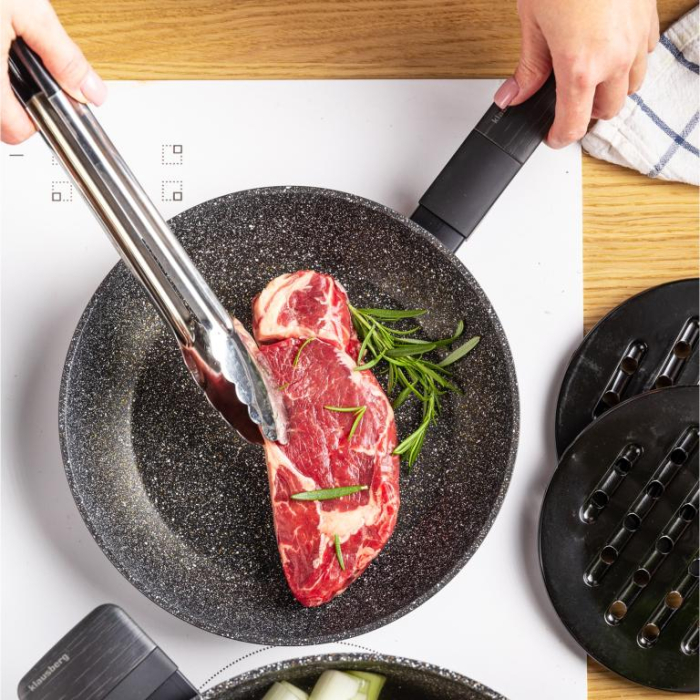 Set de oale si tigai cu strat antiaderent, 12 piese 6 vase, 4 capace, 2 suporturi, negru (KB-7830) [38]