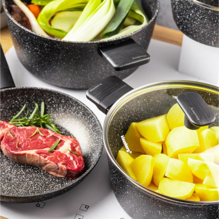 Set de oale si tigai cu strat antiaderent, 12 piese 6 vase, 4 capace, 2 suporturi, negru (KB-7830) [24]