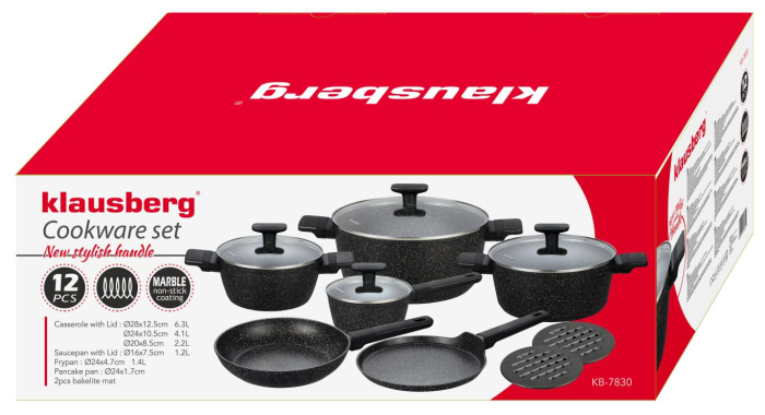 Set de oale si tigai cu strat antiaderent, 12 piese 6 vase, 4 capace, 2 suporturi, negru (KB-7830) [43]