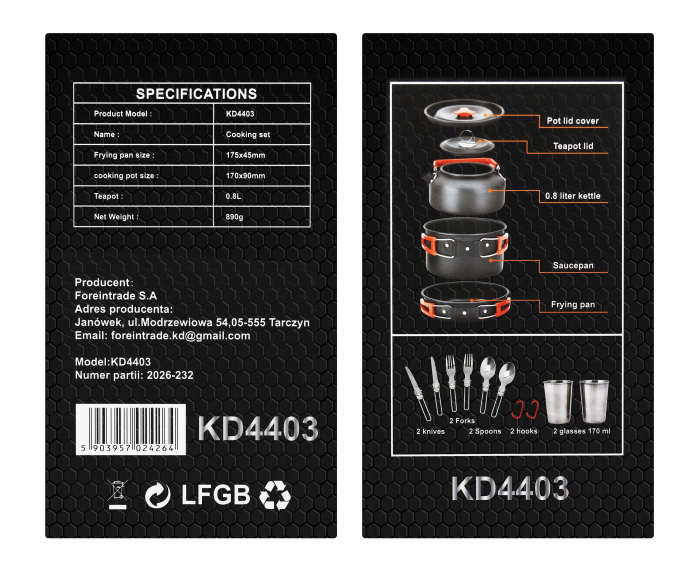 Set de tacamuri turistice din inox, 14 piese, pentru camping (KD4403) [32]