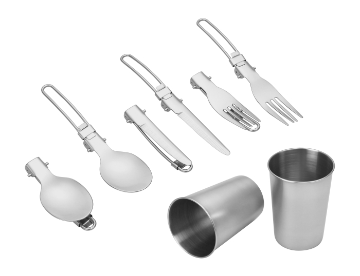 Set de tacamuri turistice din inox, 14 piese, pentru camping (KD4403) [9]